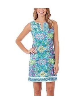 June Connally Carissa Vibrant Blue and Green Sleeveless Dress Womens Size XS
